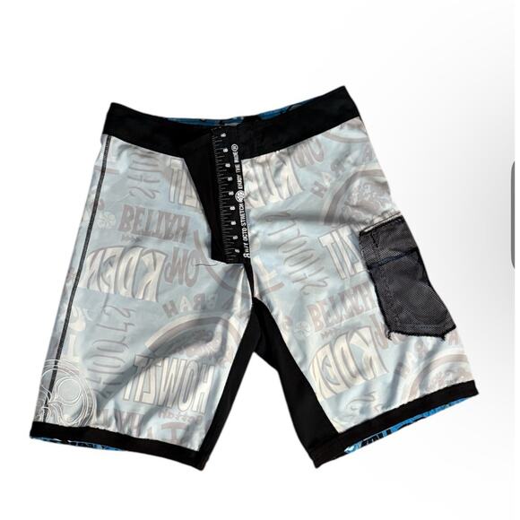 Hawaiian island creations (HIC) Board shorts blue and black Design sz 32 - Picture 7 of 12